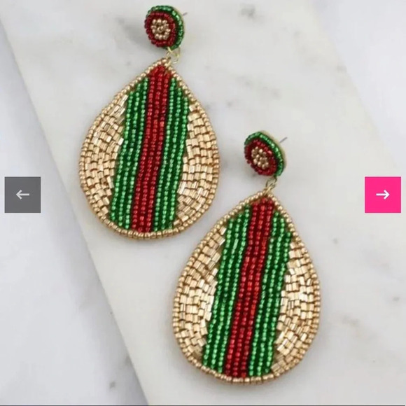 Caroline Hill Saint Mary Beaded Striped Earring Gold - Picture 1 of 3